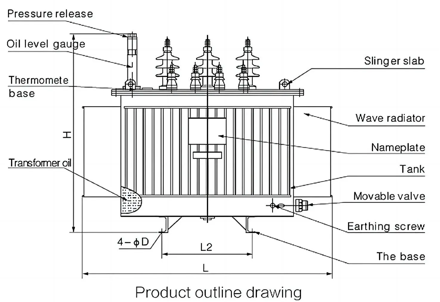 Transformador de distribución montado en poste trifásico herméticamente sellado lleno de aceite